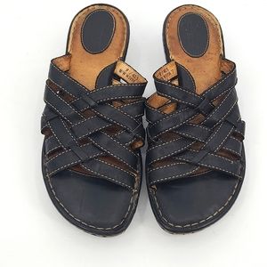 Born 9 black brown slip on criss cross straps short heeled sandals cute summer